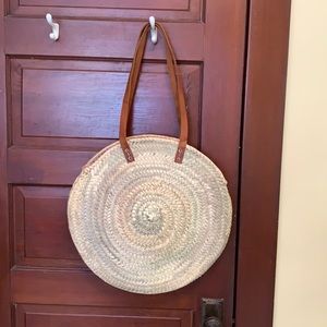 Circular Leather and Straw Bag